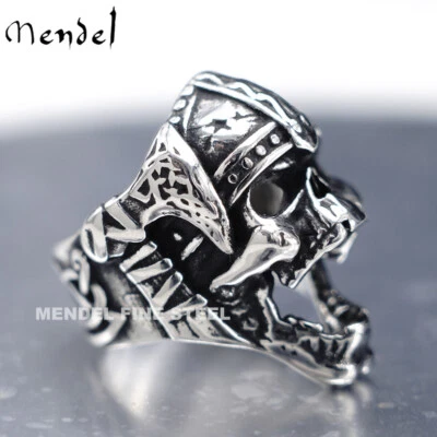 Anillo de calavera gótico de motociclista grande de acero inoxidable MENDEL para hombre plateado talla 8-13 Foto 1 de 4