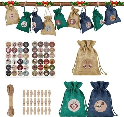 24 Pieces Christmas Advent Calendar Bags Small Burlap Bags Hanging Gift Bags - Image 1 of 4