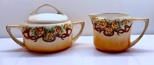 ART NOUVEAU ROSENTHAL DONATELLO PORCELAIN PEACH GARDEN ROSE SUGAR & CREAMER VGC - Picture 1 of 5