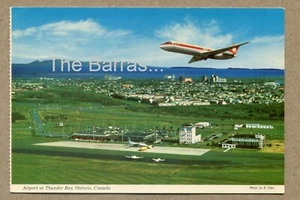 THUNDER BAY AIRPORT, With AIR CANADA Jet Plane, Flying above POSTCARD - Picture 1 of 2