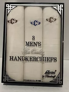 Vtg Men’s Fabrini Handcraft 3 Embroidered Monogram C Cotton Handkerchiefs In Box - Picture 1 of 10