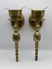 Vintage Brass Wall Sconces Candle Stick Holders Hanging, Lot Of 2, 10 Inches