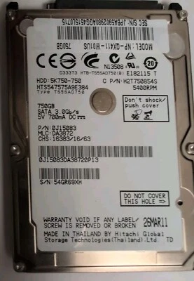 HITACHI 750GB Laptop Hard Drive HDD 2.5" 5400RPM SATA 3Gb/s 8MB Cache 5K750-750 - Image 1 of 2