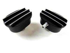 Chevy Ford Mopar 1.25'' Finned Oval Valve Cover PCV Breather Set Black - Picture 1 of 3