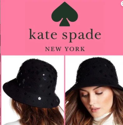 НОВЫЙ! Шляпа Kate Spade New York черная с цветами и драгоценными камнями - один размер в розницу $205 - Изображение 1 из 4