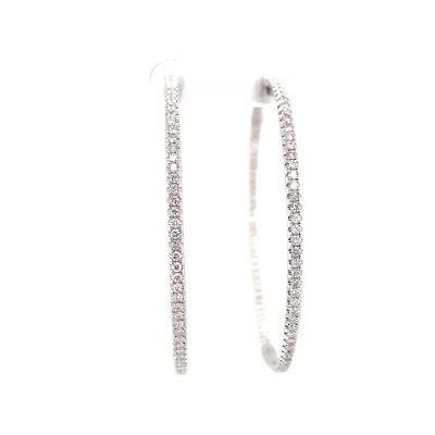 Pendientes de aro de oro blanco de 18 quilates de 2" finos de diamantes con entrada/salida  Foto 1 de 4