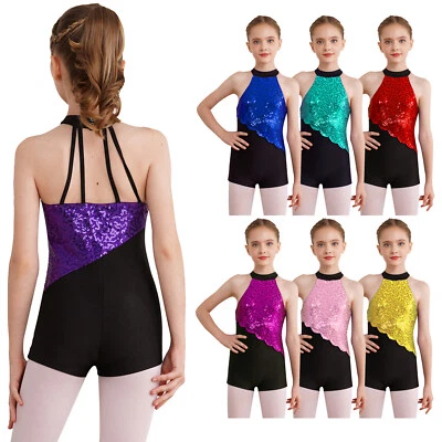Girls Leotard Sleeveless Jumpsuit Latin Dancewear Stage Performance Biketard - Image 1 of 3