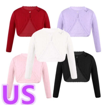 Kids Girls Long Sleeve Knit Bolero Cardigan Shrug Dress Coat Sweater Jacket - Image 1 of 4