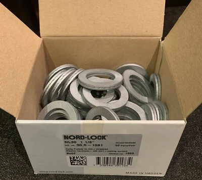 NORD-LOCK Nord Lock NL30 50 Pairs Box 1-1/8” 30mm Steel Wedge Locking Washers Secure Bolt