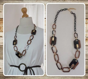 BNWT, LAGENLOOK, STATEMENT, BLACK, BROWN & GOLD, RESIN LINK, NECKLACE (RRP £32) - Picture 1 of 16