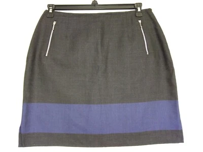 复古 Emanuel Ungaro 女式半身裙 14 码羊毛拉链口袋灰色蓝色 — 第 1/4 张图片