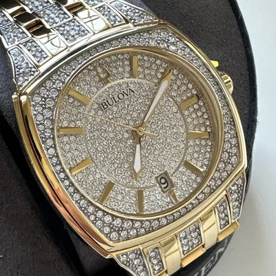Bulova relógio masculino cristal quartzo data ouro pedras preciosas aço inoxidável 40 mm 98B323 - Imagem 1 de 4