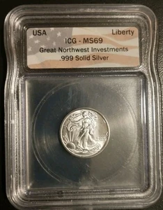 1/10th Oz Round USA Liberty MS69 Slabbed And Graded By ICG *999 SILVER* - Picture 1 of 4