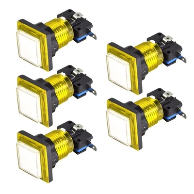 Game Push Button 34x34 Square 12V LED Illuminated Push Button Yellow 5pcs - Image 1 of 3