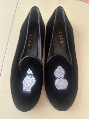 Mocasines florero bordado terciopelo negro B4 Zalo para mujer talla 9 Foto 1 de 4