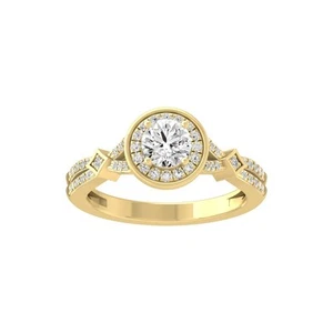 0.75Ct Lab Grown Diamond 14K Yellow Gold Halo Engagement Ring Size 7 for Women - Picture 1 of 8