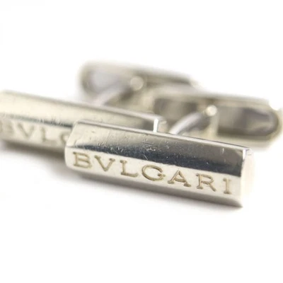 BVLGARI Logo Engraved SV925 Cufflinks Silver 11.5g with Leather Pouch - Image 1 of 4