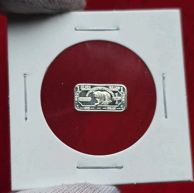 Grizzly Bear - 1 Gram .999 Fine Pure Solid SILVER Bullion Mini Bar Coin Ingot - Image 1 of 3