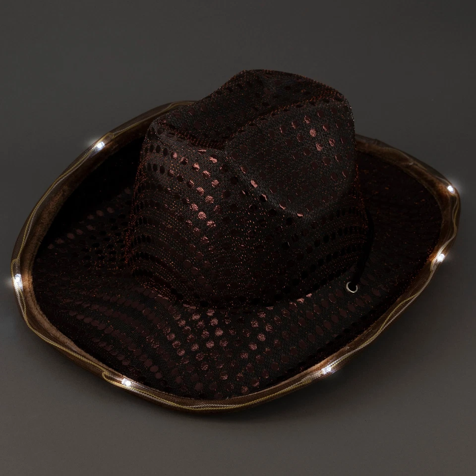 Chapéu de cowboy iluminado por LED a granel – aba de lantejoulas, LED piscando, lote de festa festival rave - Imagem 1 de 2