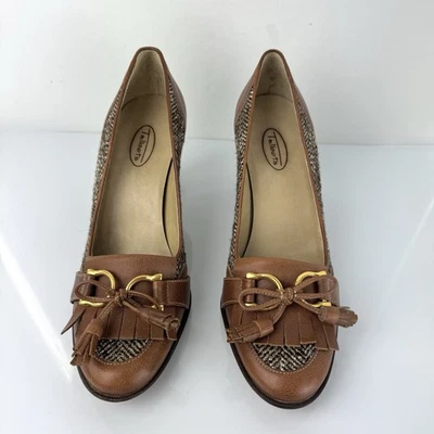 Talbots Margot Block Heel Loafer Pumps 9.5 Brown Tweed Office Academia Preppy - Image 1 of 4