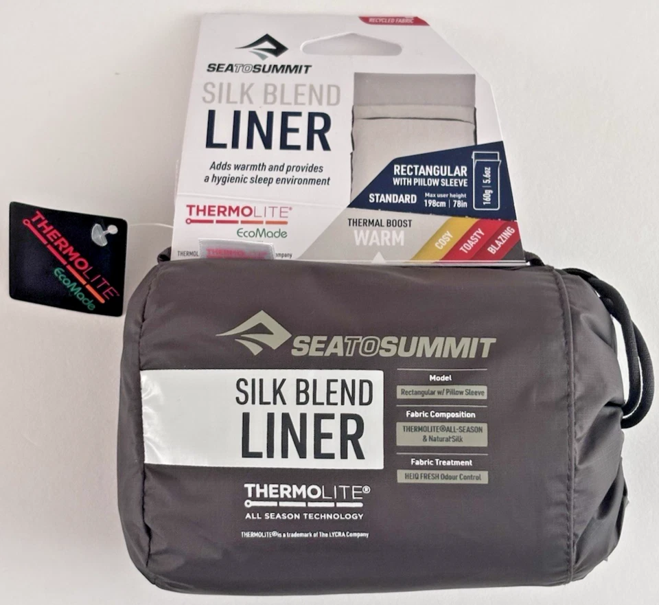 Sea To Summit Silk Blend Grey Rectangular Sleeping Bag Liner Standard/Long- NEW! - Image 1 of 4
