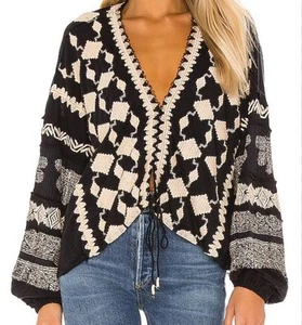 Free People Hometown cravatta davanti top contadino donna piccolo lungo manica a sbuffo - Foto 1 di 8