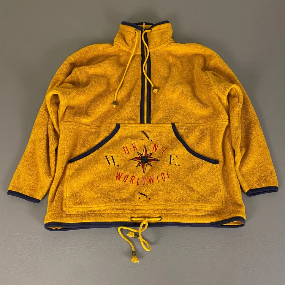 Jaqueta Pulôver de Lã Vintage DKNY Worldwide Masculina Tamanho M Amarela Quarto de Zíper * - Imagem 1 de 4