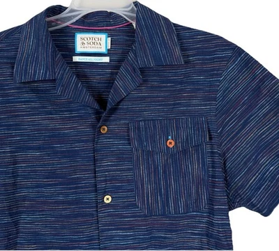Camisa Scotch & Soda Dance Toda la Noche Para Hombres Pequeña Azul Rayas Mezcla de Lino Amsterdam Foto 1 de 4