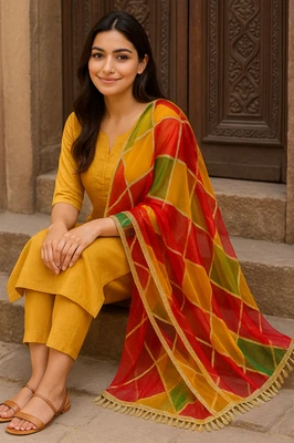 CELEBRITY FASHIONS Damen Phulkari Dupatta ethnisch einfach Hijab Schal Halstuch Chiffon Stola Schal Schal