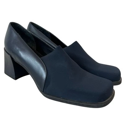Bajo Vintage Slip On Block Tacón Puntera Cuadrada Años 90 Y2K Minimalista Azul Marino 8.5  Foto 1 de 4
