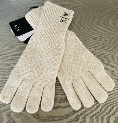 Nuevos guantes de punto Armani Exchange AX para mujer color crema brillante nuevos con etiquetas Foto 1 de 4
