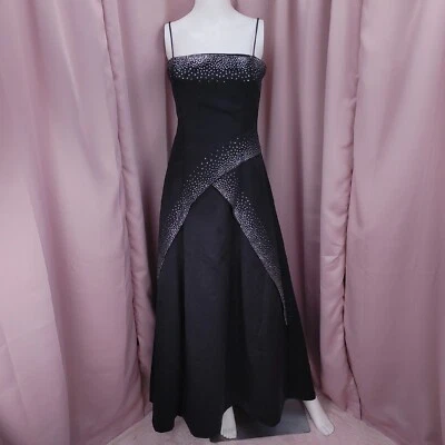 Vestido de noche para mujer Y2K Morgan & Co. negro satinado brillo sin espalda línea A 10 Foto 1 de 4