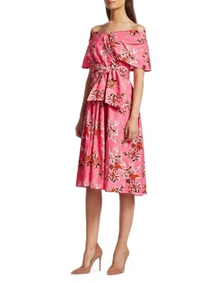 Vestido midi Lela Rose para mujer rosa floral flores silvestres algodón sin hombros 10 nuevo con etiquetas Foto 1 de 4