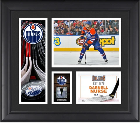 Darnell Nurse Edmonton Oilers Framed 15x17 Collage w/a Piece of GU Puck Cover