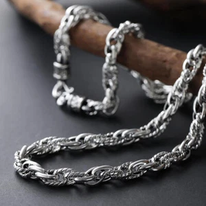 Collar de cadena gruesa de eslabones ovalados únicos de plata de ley 925 real de 8 mm 20"-27,9" L - Imagen 1 de 7