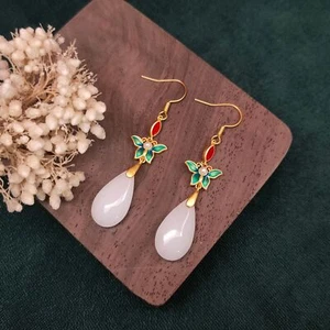 Weiße Jade Wassertropfen Ohrringe Natur Damen Schmuck 925 Silber Chinesische Mode - Bild 1 von 4