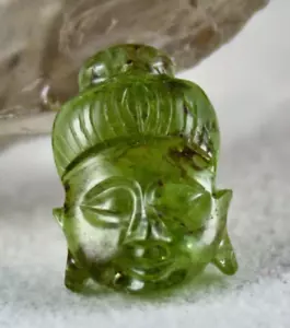 Natural Green Tourmaline Carved Buddha Head 14.14 Ct Loose Gemstone Ring Pendant - Picture 1 of 7