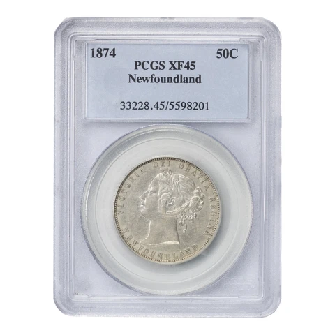 Newfoundland 1874 50 Cents Silver Coin - PCGS XF-45 Cover