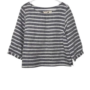 Linen Striped Navy and White Top L - Picture 1 of 5