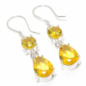 Citrine Gemstone Handmade 925 Sterling Silver Jewelry Earring 1.97 " - Picture 1 of 1