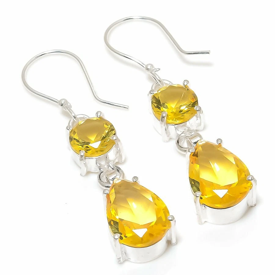 Citrine Gemstone Handmade 925 Sterling Silver Jewelry Earring 1.97 " - Image 1 of 1
