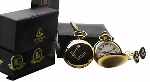 MASONIC Gold FREEMASON POCKET WATCH CUFFLINKS Quality Set Gift Box Masonic No G - Picture 1 of 6