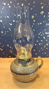 Kunstkeramik Öllampe signiert Studio Handarbeit Steinzeug Hurrikan Glas 13" LESEN - Bild 1 von 11