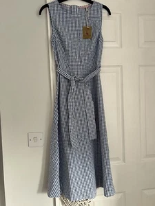 BNWT Blue & White Checked Gingham ‘Joules’ Cotton Midi Maxi Summer Dress -Size 4 - Picture 1 of 6
