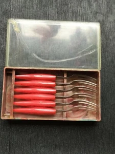Vintage Soviet Original Little Forks Boxed set of 6 for / Olive / Lemon USSR - Picture 1 of 10