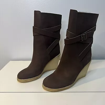 See by Chloe Nubuck Wedge Boots Shoes Mid Calf Wrap Around Strap Buckle 6 6.5 - Image 1 of 4