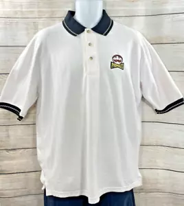 HILTON Men's White Pringles Logo LARGE Short Sleeve Golf Casual Polo Shirt EUC - Picture 1 of 10