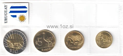 URUGUAY SET 2011 / 2012 - 4 coins ( 1, 2, 5, 10 PESOS ) ANIMAL MOTIFS * UNC Cover