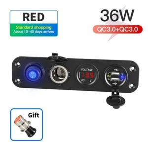 New QC3.0 Car USB Fast Charger + Cigarette Lighter Socket + Switch + Voltmeter - Picture 1 of 14