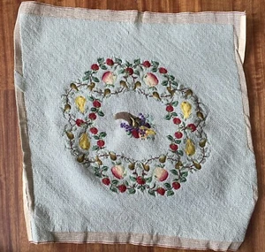 Antique Needlepoint Victorian Fruit Cornucopia Pillow Chair Cover Tapestry Art - Picture 1 of 5